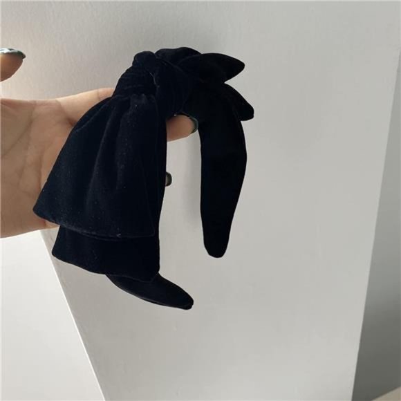 YERTTER Dainty Black Velvet Knot Bow Turban Wide Headbands Yoga Thick Headbands